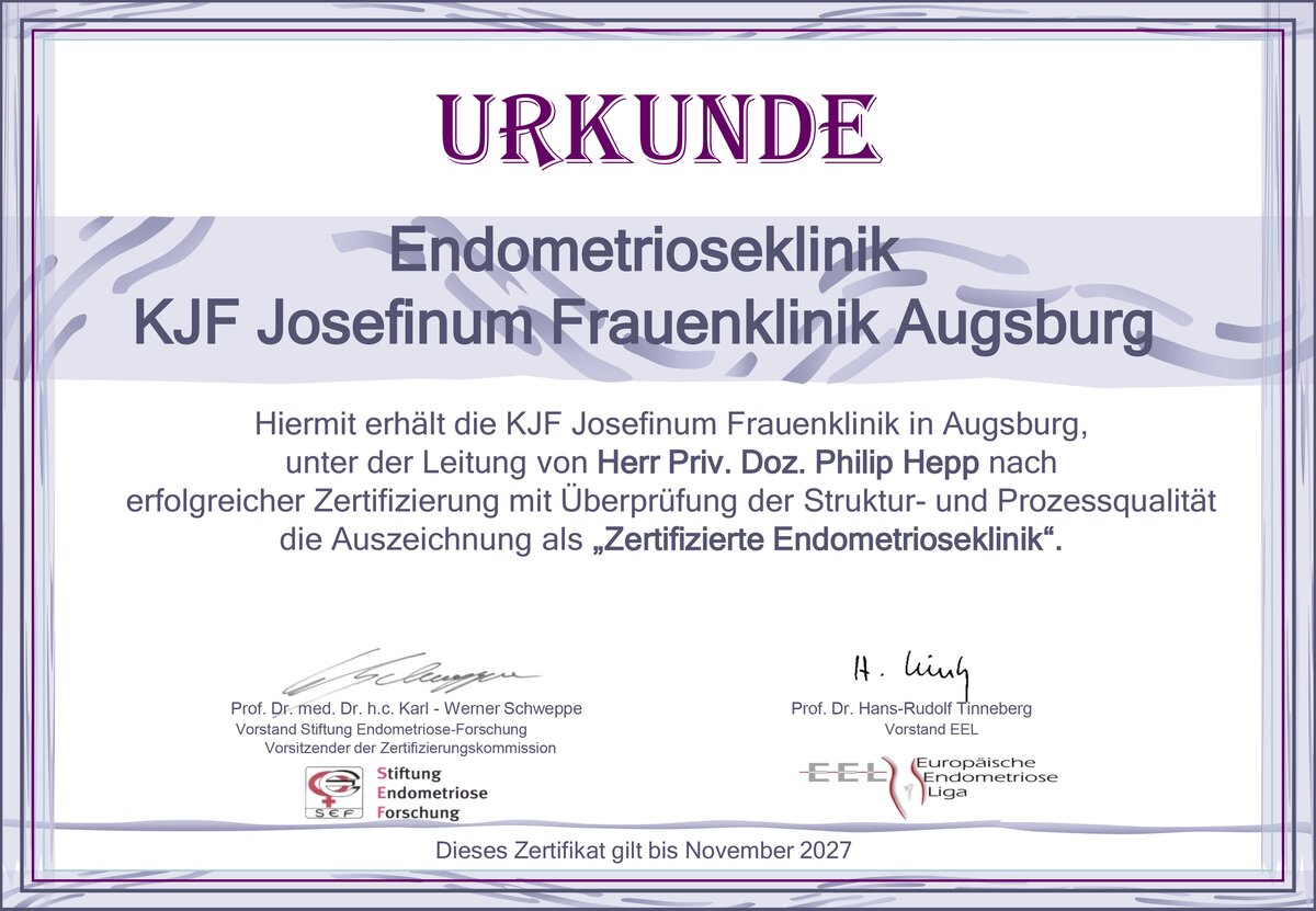Urkunde KJF Klinik Josefinum Endometrioseklinik